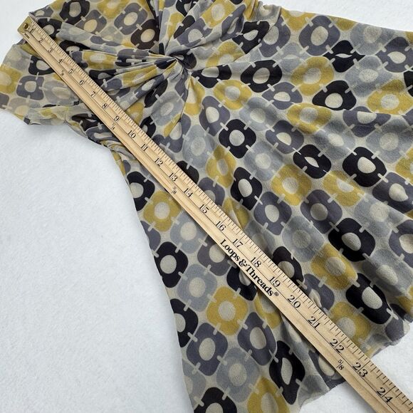 Sweet Pea Y2K Babydoll Top Small Yellow Gray Geometric Mesh Festival Sheer - Picture 10 of 12